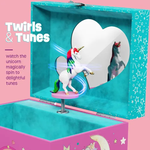 Vista 3 de Pretty Me Joyero musical de unicornio para niños, regalos de unicornio para niñas pequeñas, niños pequeños, de 3 a 8 años, el mejor regalo