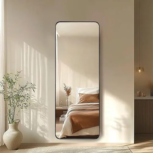 Vista 76 de ANDY STAR Espejo de pared cuadrado para baño, espejo de baño negro mate de 24 x 24 pulgadas, espejo de metal de esquina redondeada en marco de acero