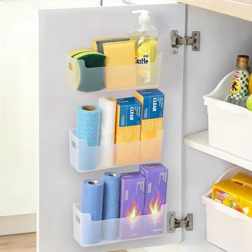 Vista 10 de 2 piezas Organizador para puerta de gabinete de cocina, almacenamiento adhesivo en la puerta interior del gabinete, estante de almacenamiento debajo