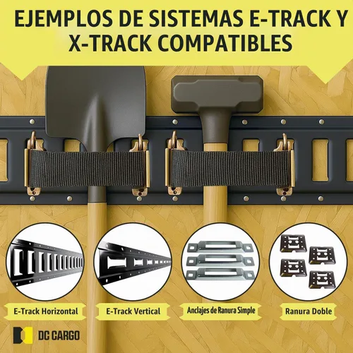 Vista 6 de DC Cargo Mall Correas E Track – Paquete de 4 – Correas de amarre ajustables y estándar resistentes de 12 a 22 pulgadas, compatibles con accesorios