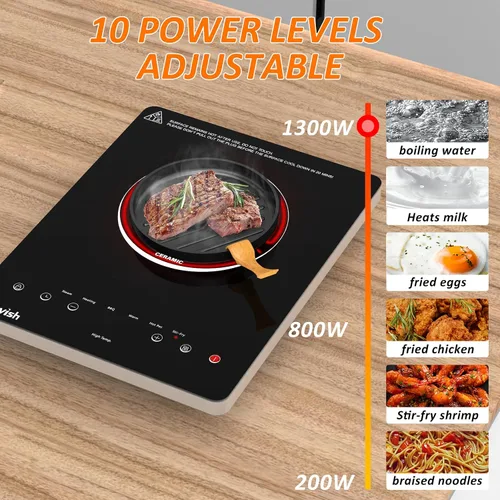 Vista 2 de Estufa Eléctrica de Encimera, TOPWISH Placa de Cocina Eléctrica de 1 Quemador de 110-120V, Control Táctil LED, Bloqueo para Niños, 10 Niveles