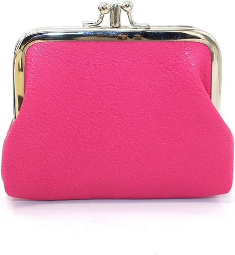 Vista 9 de Monedero de doble capa para mujeres y niñas, de piel sintética, con cierre de beso, mini cartera para llaves, tarjetero, Negro