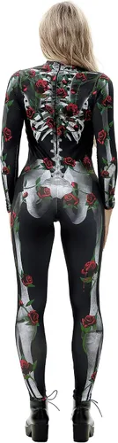 Vista 6 de Esqueleto Jjeuwe de Halloween, traje de cuerpo entero, ajustado, elastizado, para mujer