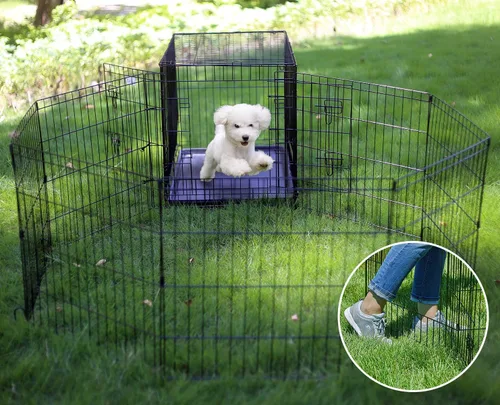 Vista 3 de Artmeer Corralito para perros de 24 pulgadas de alto, 8 paneles a prueba