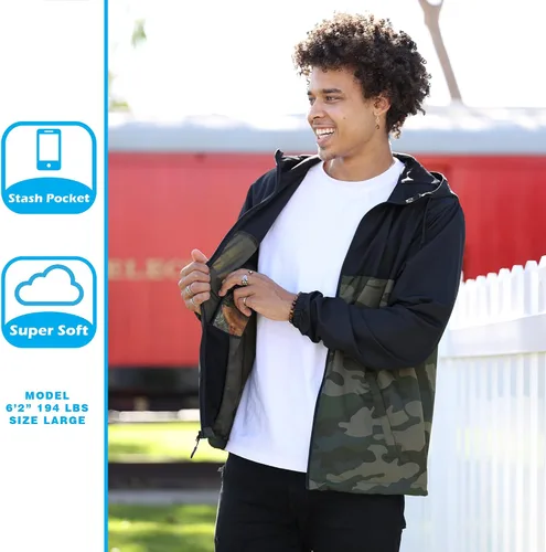 Vista 6 de Global Blank - Chaqueta cortavientos ligera para hombre resistente al agua.