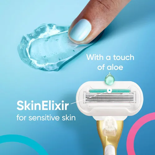 Vista 4 de Gillette Venus Mango de maquinilla de afeitar extra suave y sensible dorado para mujer + 2 recambios de cuchilla, incluye soporte de ducha