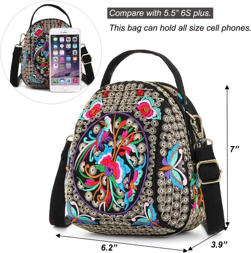 Vista 4 de Goodhan Bolso cruzado de lona bordado para teléfono celular, monedero para mujer