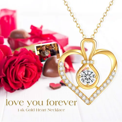 Vista 5 de SISGEM Collar de corazón de oro macizo de 14 quilates para mujer, oro amarillo de 0.55 quilates (CTTW), collar con dije de corazón infinito