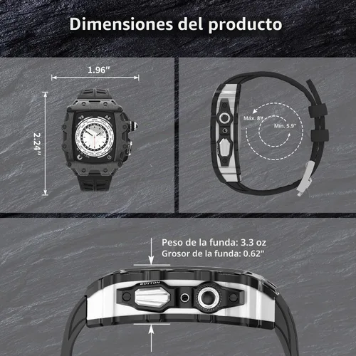 Vista 4 de Funda de metal de lujo con correa para Apple Watch Series 9, 8, 7, 1.772 pulgadas, SE 6, 5, 4, 1.732 pulgadas, protector de pantalla resistente Negro