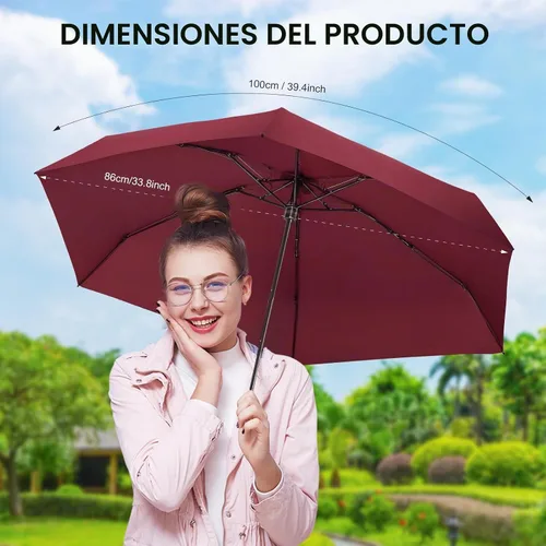 Vista 2 de Mini paraguas para viaje con estuche pequeño compacto para el sol y la 0.10 Vino Tinto