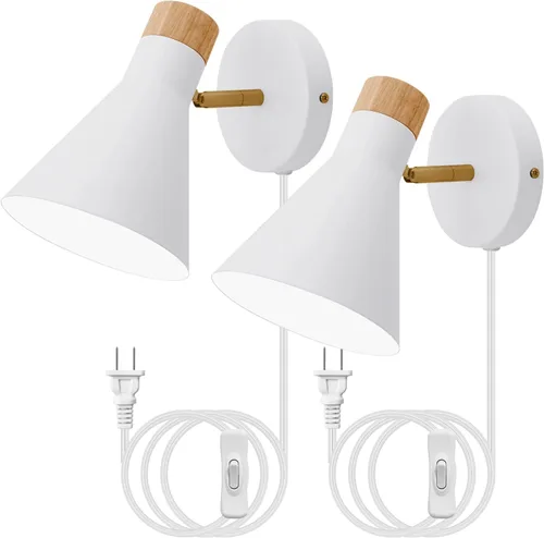 Vista 14 de Aplique de Pared con Pantalla de Metal, Interruptor de Encendido/Apagado, Lámpara Decorativa de Interior de Montaje en Pared con Brazo Articulado