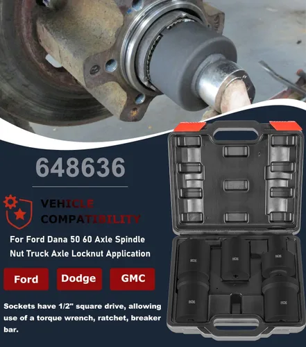 Vista 2 de Camoo 648636 Juego de llaves de tuerca de husillo, 5 piezas de enchufes de tuerca de eje para Ford Dana 50 60, para Dodge, Chevrolet y GMC de 1/2
