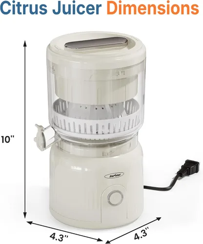 Vista 6 de Exprimidor eléctrico de cítricos, exprimidor de jugo de alta velocidad de 90 W con motor de cobre puro de 15,000 RPM, exprimidor eficiente de Blanco