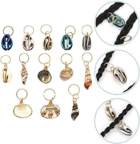 Vista 8 de HEALLILY Beavorty - 13 piezas de anillos para el cabello, colgantes de joyería con concha de océano, accesorios para el cabello, puños