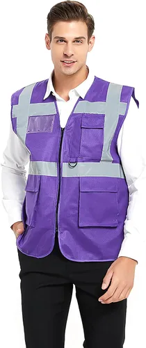 Vista 8 de TOPTIE Chaleco de seguridad de alta visibilidad de 5 bolsillos con tiras reflectantes, chaleco de uniforme de trabajo