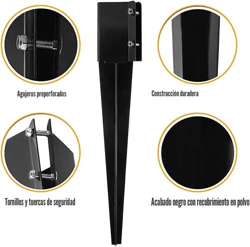 Vista 4 de Poste de valla de anclaje de metal con estacas de vallas negras, postes de estacas Heavy Duty Metal Fence Anchors Support Base for 4"X4" Mailbox