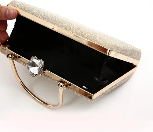 Vista 6 de Pequeñas bolsas de fiesta de noche para mujer bolso de mano brillante bolso de mano bolso de hombro cadena desmontable medallón de diamantes