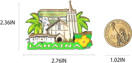 Vista 3 de USA Lahaina - Imán de nevera con imán de madera 3D, monumentos de viaje, decoración coleccionable hecha a mano