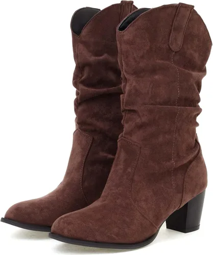 Vista 2 de Botines de gamuza sintética con tacón medio para mujer, con puntera redonda, sin cordones, botas cortas