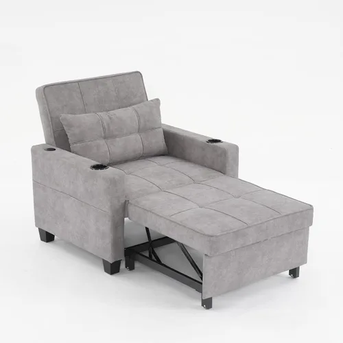 Vista 11 de Silla de cama convertible, sofá cama extraíble con respaldo ajustable, tela de lino, silla convertible con bolsillo lateral para sala de estar
