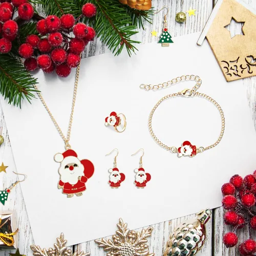 Vista 3 de Naler Juego de joyas de Navidad para mujer, regalo de Navidad, incluye collar, pulsera, aretes, anillo dorado