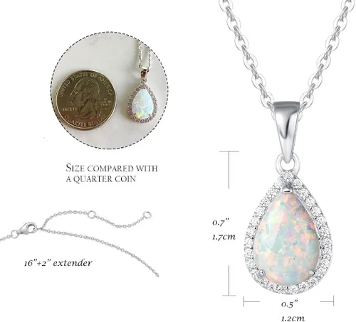 Vista 5 de FANCIME Aretes de plata de ley con ópalo blanco, piedra natal de octubre, ópalo de fuego, halo de gota de agua, forma de lágrima, aretes de ópalo