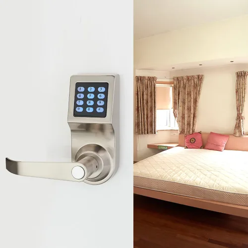 Vista 4 de Cerradura de puerta digital, desbloqueo con tarjeta M1, código y llave, predeterminado para cepillo de níquel de orientación izquierda
