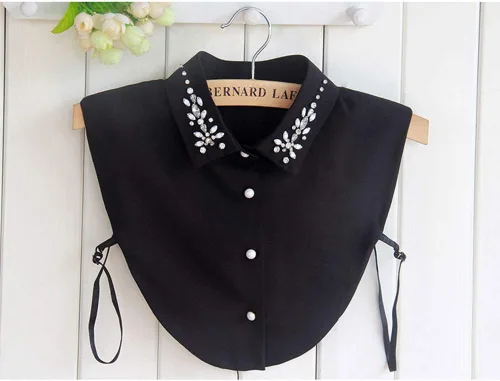 Vista 4 de falso collar desmontable blusa Dickey collar gasa rhinestone media camisa falso collar
