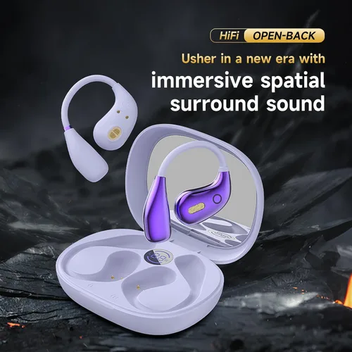 Vista 3 de Auriculares de oreja abierta, auriculares inalámbricos Bluetooth 5.4, sonido estéreo IPX7 impermeable con gancho ergonómico para correr, entrenar