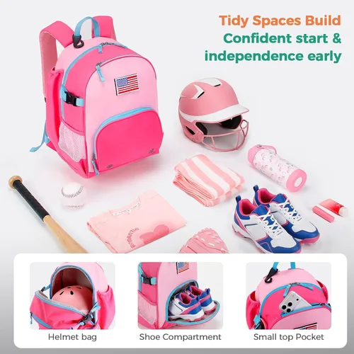 Vista 4 de Choco Mocha TBall Bag - Mochila de béisbol y sóftbol para niños pequeños con soporte para murciélagos