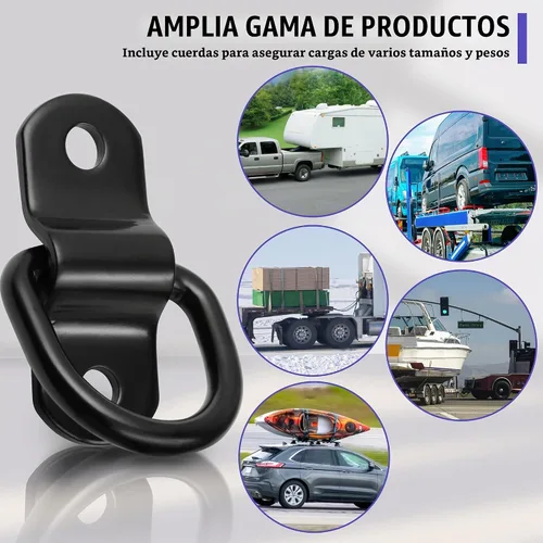 Vista 7 de 4 Piezas Anclajes de Amarre con Anillo en D, Ganchos de Amarre Negros de 1/4 Pulgada con Tornillos de Montaje para Remolques, Camión, Soporte