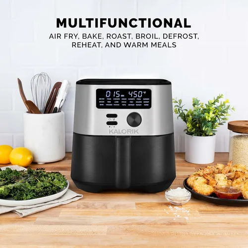 Vista 6 de Kalorik MAXX® Freidora de aire digital 7 en 1 de 4 cuartos de galón, pantalla LED, 21 presets inteligentes, 4 accesorios, libro de recetas, 1600 W
