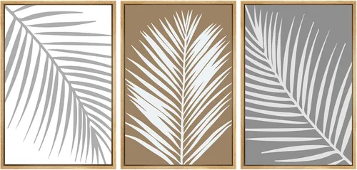 Vista 120 de SIGNWIN Lienzo enmarcado para pared, juego de arte de collage de hojas transparentes en blanco y negro, ilustraciones de naturaleza silvestre, arte