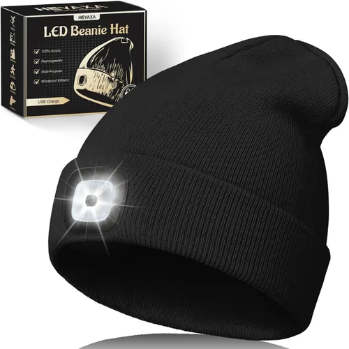 Vista 7 de HEYAXA Gorro Bluetooth con LED, Gorro de Música Inalámbrico con 4 LEDs Recargable por USB, Faro de Cabeza para Correr, Regalos para Navidad, Relleno