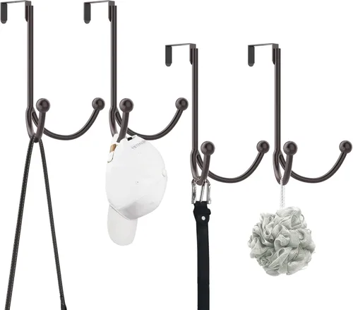 Vista 13 de HFHOME Paquete de 2 ganchos dobles para colgar sobre la puerta, organizador de ganchos dobles de metal para colgar abrigos, sombreros, batas, Negro