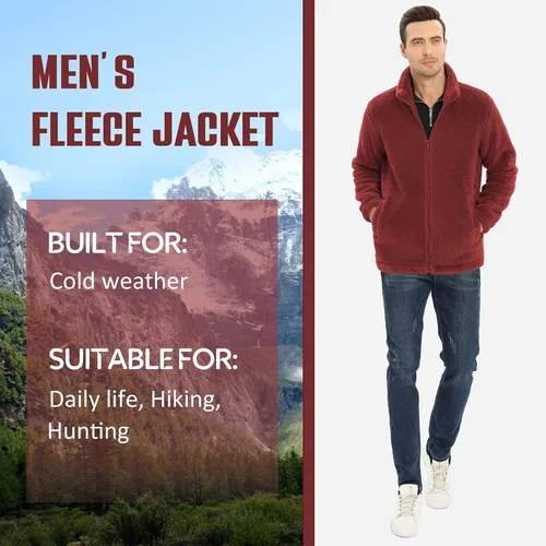 Vista 3 de MAGNIVIT Chaquetas de sherpa mullidas y mullidas para hombre, con forro polar, cálida, con cremallera completa, chaqueta casual para exteriores