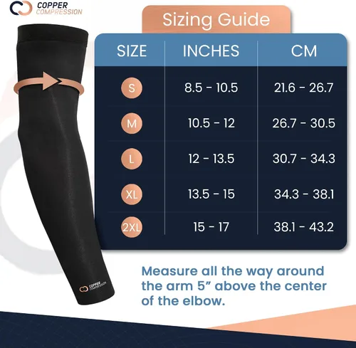 Vista 2 de Copper Compression Manga para Brazo - Soporte Completo para Brazo con Infusión de Cobre para Antebrazo, Bíceps, Tríceps - Codo de Tenista