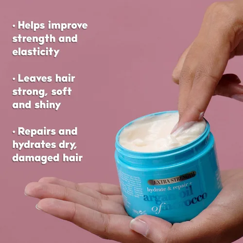 Vista 6 de OGX Extra Strength Hydrate Repair + Argan Oil of Marruecos Mascarilla para el cabello Hidratante Profundo, Tratamiento Acondicionador, Cítricos, 6