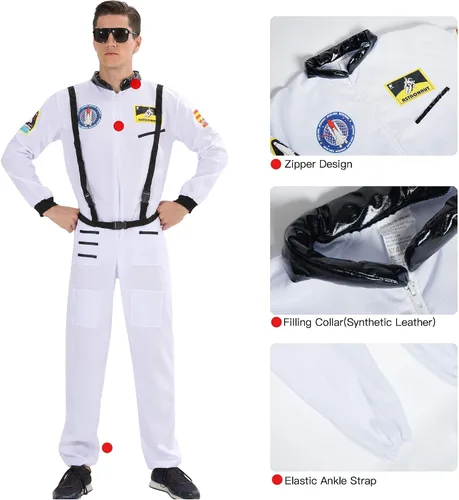 Vista 4 de EraSpooky Disfraz de astronauta para hombre, disfraz de Halloween para adultos, tallas XS-XL, para fiesta de disfraces y cosplay, color naranja