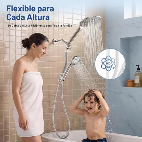 Vista 2 de MakeFit Combo de cabezal de ducha de lluvia con doble filtro, cabezal de ducha de mano de alta presión con barra ajustable, cabezal de ducha