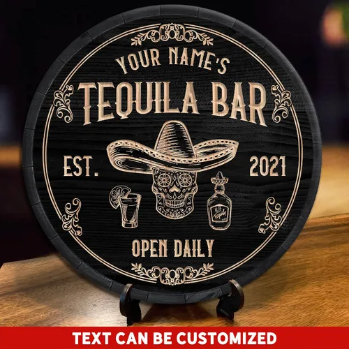 Vista 3 de Placa de pared de madera de bar de tequila mexicano personalizado, letrero de bar de México, letrero rústico para pub para el hogar, decoración