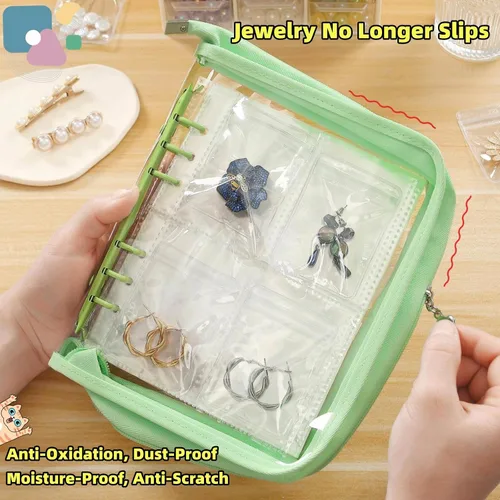 Vista 3 de AVELIO Organizador de almacenamiento de pulseras, estuche organizador de aretes de viaje, bolsa organizadora de joyas transparente para accesorios