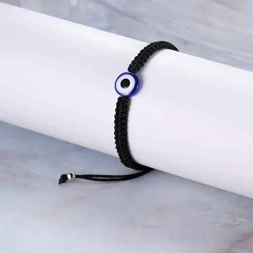 Vista 2 de 3 unidades2 pulseras azules contra el mal de ojomano Hamsa mal de ojo hecho a mano, cuerda trenzada ajustable Ojo pulsera elástica con dije