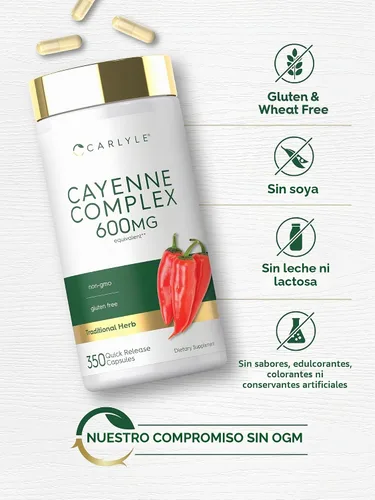 Vista 5 de Carlyle Cápsulas de pimienta de cayena 350 píldoras Suplemento de extracto sin OMG y sin gluten