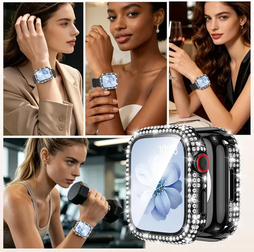 Vista 7 de Goton Funda de 40 mm impermeable con brillo para Apple Watch, protector de pantalla SE 3/2/1, Serie 6/5/4 de 40 mm, parachoques frontal de PC