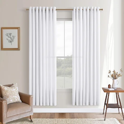 Vista 78 de Cortinas de avena con ojales DUKIYO de 96 pulgadas de largo para sala de estar, comedor, juego de 2 paneles, cortinas de arena y beige