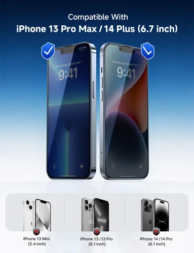 Vista 2 de MAGIC JOHN Paquete de 2 protectores de pantalla de vidrio de privacidad para iPhone 13 Pro Max/iPhone 14 Plus de 6.7 pulgadas, instalación