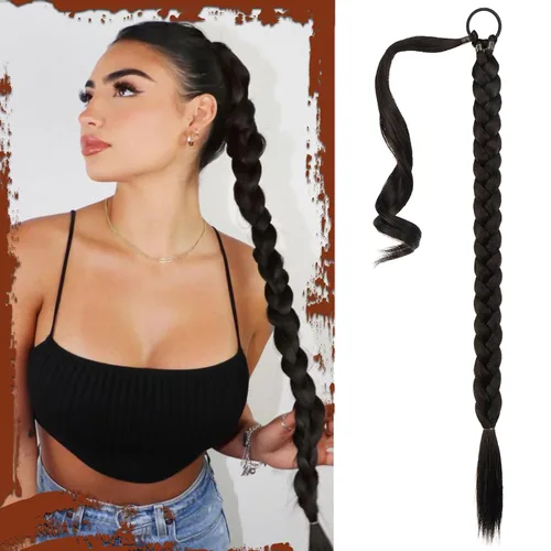 Vista 59 de SOFEIYAN Extensión de cola de caballo trenzada larga con banda elástica y mechón liso envolvente, extensiones de cabello naturales suaves