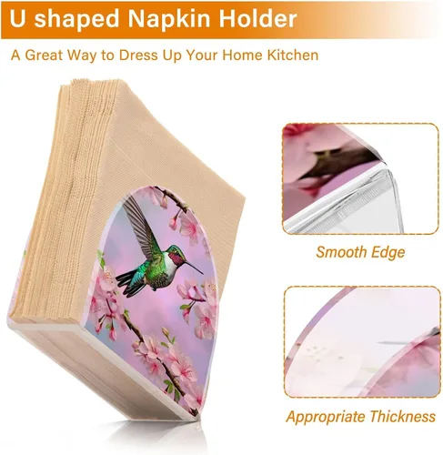 Vista 4 de Servilleteros de colibrí y flor de cerezo para mesas, servilleteros de acrílico transparente, servilleteros de cóctel para cocina, restaurante, bar