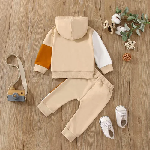 Vista 74 de Ropa de bebé niño 3 6 9 12 18 24M 3T Conjunto de pantalones con capucha patchwork sudadera con capucha pantalones de rayas traje de otoño invierno